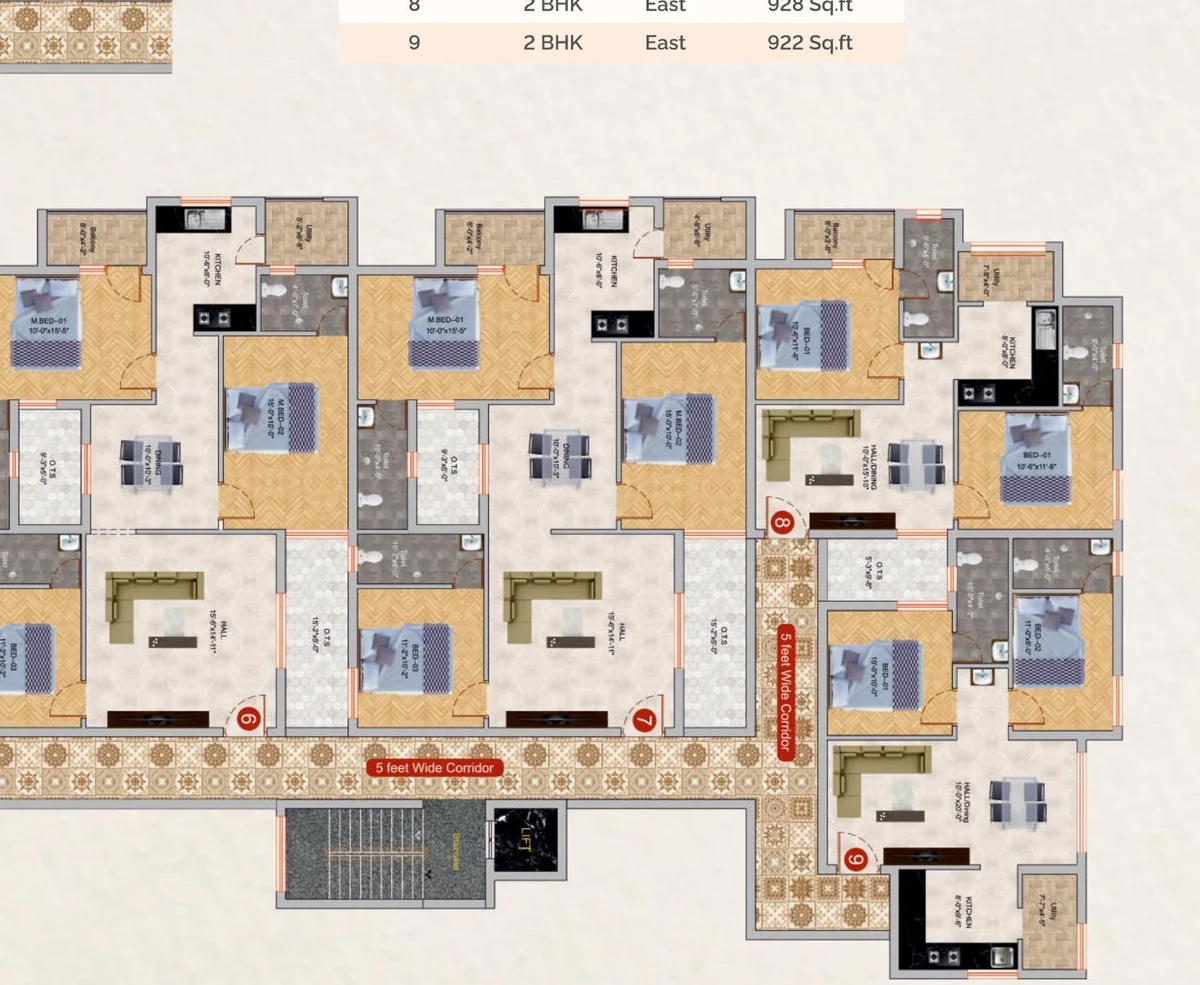 3 BHK floor plan diagram - VSK's AARA typical floor plate showing unit layouts