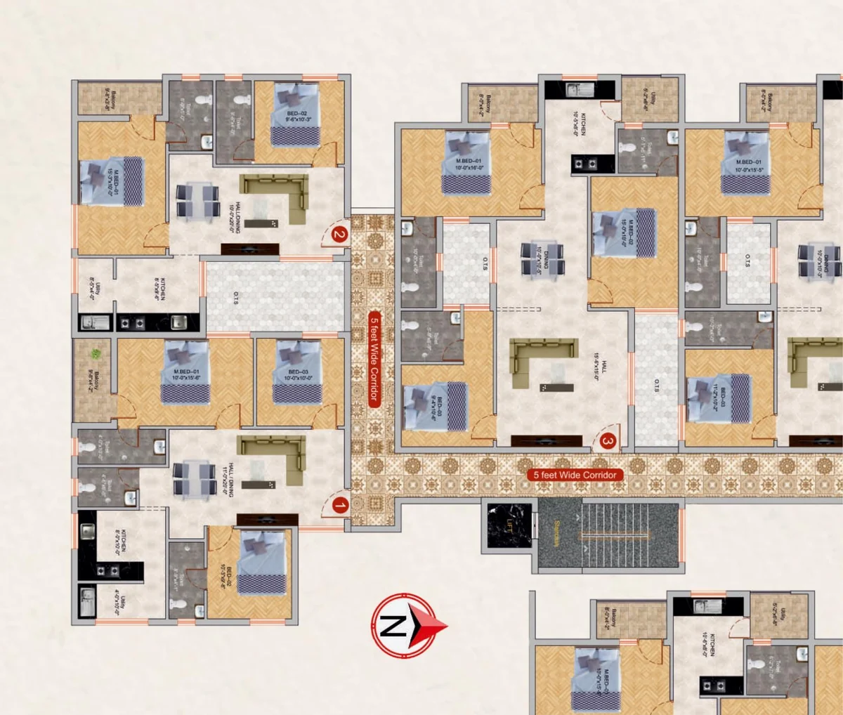 2 BHK floor plan diagram - VSK's AARA typical floor plate (north wing)